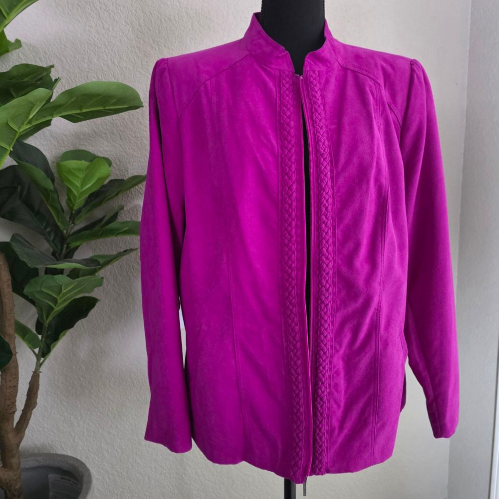 Women's Allison Daley Barbiecore Fuchsia Faux Suede Full Zip Jacket Size 16